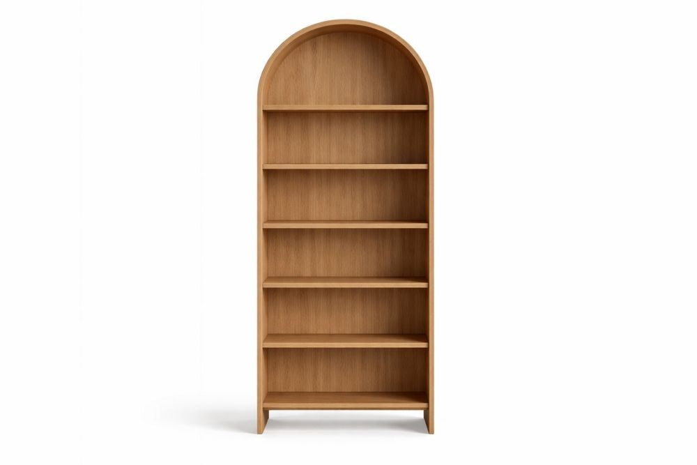 Arched Oak Veneer Bookshelf with Six Shelves 180cm Height