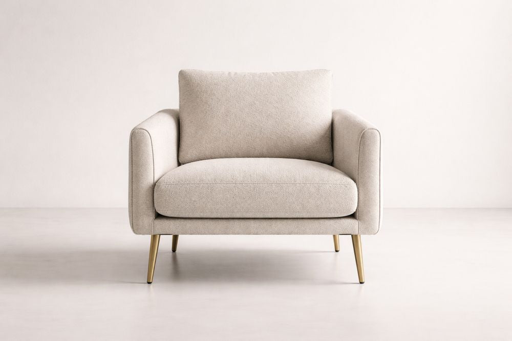 Beige Polyester Fabric Lounge Chair with Gold Steel Legs