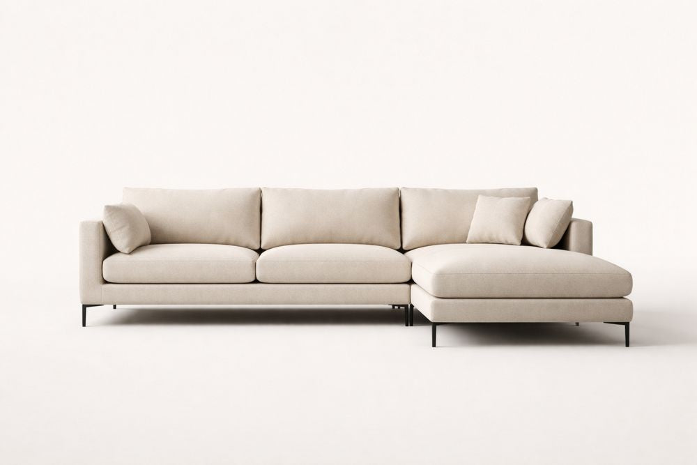Beige L-Shaped Polyester Sectional Sofa Length 300cm