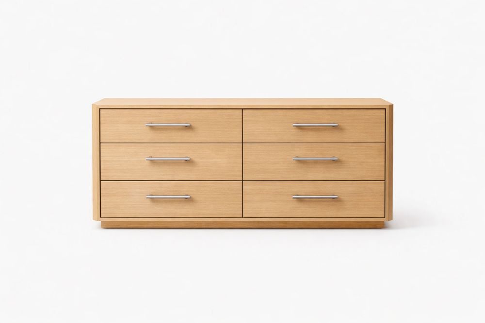 6-Drawer Cabinet Solid Oak Rectangular Light Oak